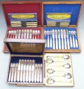 A quantity of cased silver plated cutlery comprising two 12 place settings, fish eater sets,