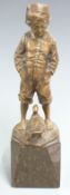 J P Schmidt - Felling bronze of a boy with duck at his feet, signed verso, on marble base, H27cm