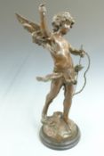 Auguste Moreau large bronze figure of Cupid, signed to base, on ebonised base, H70cm