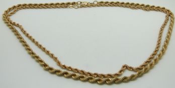 Two 9ct gold rope twist necklaces, 28.3g