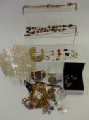 A collection of jewellery including silver and opal necklace, pearl bracelet, agate necklace, silver