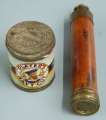 Tin of unopened Player's Navy Cut 50 cigarettes and a three draw telescope