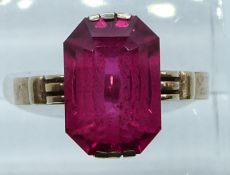 Russian silver gilt ring set with a synthetic ruby, 3.8g, size Q