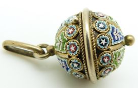 A silver gilt egg pendant set with micro mosaic