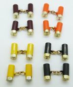 Four pairs of cufflinks in the form of shotgun cartridges