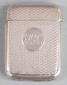 Victorian hallmarked silver vesta case with engine turned decoration, London 1885 maker's mark CC,