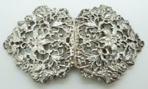 Hallmarked silver belt buckle in an Art Nouveau style with floral and bird decoration, London 1979