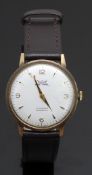 Smiths Astral 9ct gold gentleman's wristwatch with gold hands and hour markers and silver dial, on