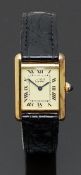 Must de Cartier Tank Vermeil silver gilt ladies wristwatch ref. 1613 with blued hands, black