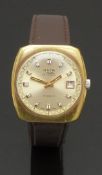 Avia gentleman's automatic wristwatch with date aperture, two-tone hands and hour markers, gold