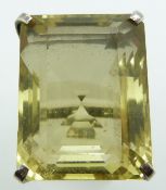 A silver ring set with a large emerald cut citrine/ prasiolite, 43.9g, size I
