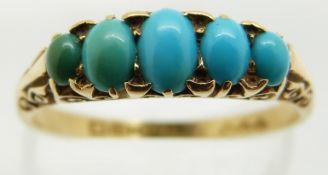Victorian 18ct gold ring set with turquoise, Birmingham 1899, 3.3g, size Q/R