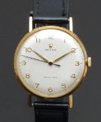 Rolex Precision 9ct gold gentleman's wristwatch with gold Arabic numerals, silver dial, two-tone