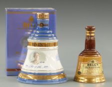 Two ceramic Bell's whisky bells, 100 years of Queen Elizabeth the Queen Mother, 700ml, 40%, in