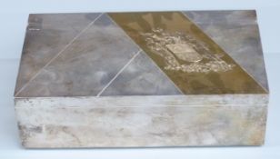 Modern hallmarked silver presentation scroll box with gilt decorative section to lid, Sheffield 1993