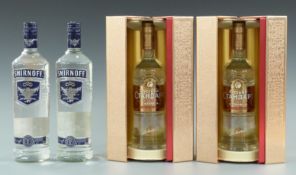Four bottles of premium label vodka comprising two Smirnoff Triple Distilled, export strength, no.