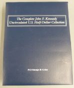 The Complete John F Kennedy Uncirculated US Half-Dollar Collection of coins and stamps, 54 half