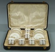Walker and Hall cased hallmarked silver mounted Wedgwood coffee set, mounts marked Sheffield 1919,