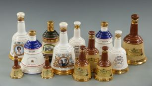 Twelve bottles of commemorative ceramic Bell's Whisky bells, including 1988 Princess Beatrice and