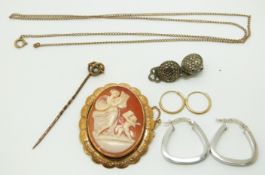 A pair of 9ct white gold earrings, another pair of 9ct gold earrings, 9ct gold chain (4.3g),