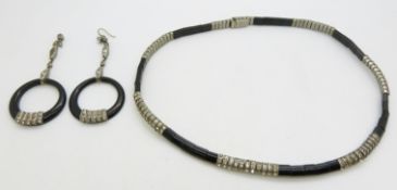 German Art Deco necklace set with paste and French jet, with matching earrings