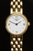Longines 18ct gold ladies wristwatch ref. L61076 with gold hands and Roman numerals, white dial