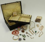 A collection of jewellery including Victorian cut steel buttons, malachite silver brooch, jade