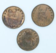 Two Victoria 1860 halfpennies, and an 1890 example with 'older bun head', all VF+-EF