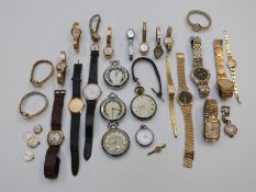 Twenty-five various ladies and gentleman's wristwatches including one 9ct gold, Waltham cushion