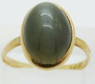 Victorian 22ct gold ring set with a chrysoberyl cabochon (cat's eye), Edinburgh, maker AB, 3.7g,