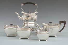 George V hallmarked silver five piece teaset comprising spirit kettle, teapot, sugar bowl, milk