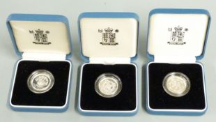 Three Royal Mint silver proof £1 coins comprising 1991, 1996 and 1999