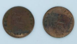 Victoria 1878 halfpenny, NEF with lustre and an 1860 example, VF+-NEF