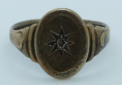 A silver signet ring set with a rose cut diamond, 4.5g, size S/T