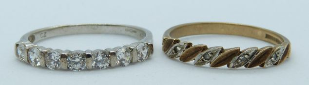A 9ct white gold ring set with cubic zirconia and another 9ct gold ring set with diamonds, 3.6g,