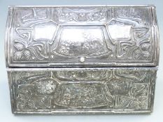 Art Nouveau embossed letter rack with lid, W23cm