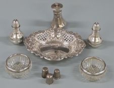 Hallmarked silver bon bon dish with embossed and pierced decoration, pair of hallmarked silver