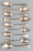 Nine various Georgian and later hallmarked silver teaspoons including a set of four, weight 141g