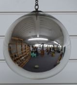 Glass witch's ball or oversized bauble, silver colour, diameter approximately 24cm