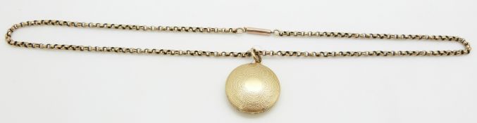 Victorian 9ct gold necklace (7.1g) and an engine turned locket