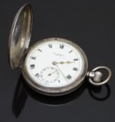 J W Benson hallmarked silver keyless winding half hunter pocket watch with inset subsidiary