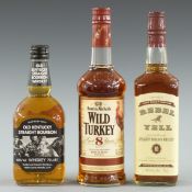 Three bottles of Kentucky Straight Bourbon Whisky comprising Rebel Yell, 700ml, 40%, Austin