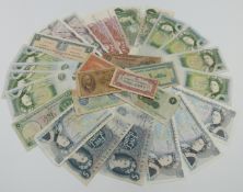 A selection of English banknotes to include £20 x 2, £5 x 6, £1 x 10 including a consecutive pair,