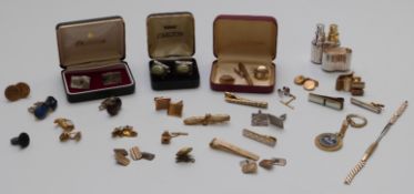 A collection of cufflinks including two silver pairs, a pair set with agate etc