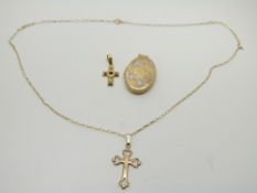 A 9ct gold chain/ necklace, 9ct gold locket and a 9ct gold cross, 4.8g