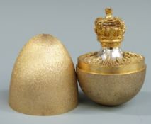 Stuart Devlin limited edtition hallmarked silver gilt jubilee egg with bark effect exterior and