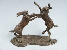 Lucy Kinsella limited edition bronze of boxing hares (16/20), H19.5cm