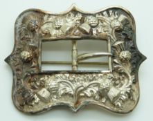 Victorian Scottish hallmarked silver belt buckle with embossed thistle decoration, Edinburgh with