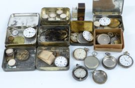 Collection of pocket watches, watch cases and watch parts including hallmarked silver examples,