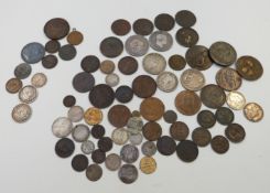A small collection of interesting UK and overseas coins, 17thC onwards, includes silver examples